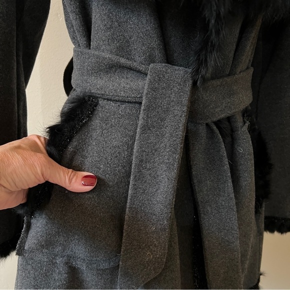 PAINC’S WOOL CASHMERE BELTED COAT SHAWL COLLAR BEADED TRIM ITALIAN LUXURY 46-10 - Picture 8 of 13